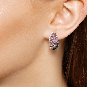 Серебряные серьги с аметистами, турмалинами и шпинелями