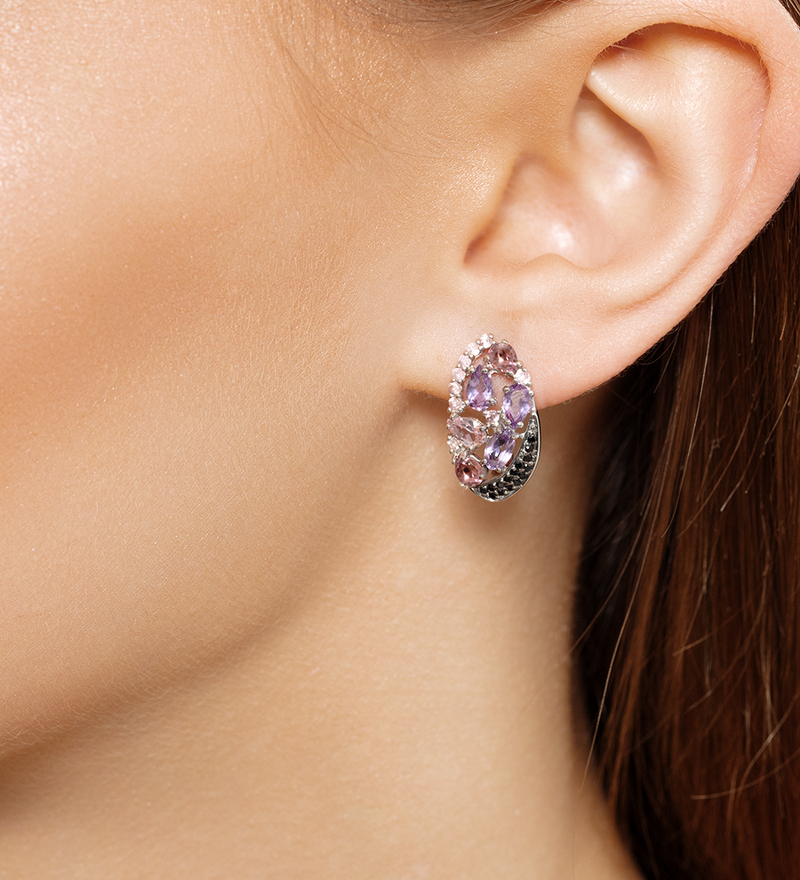 Серебряные серьги с аметистами, турмалинами и шпинелями