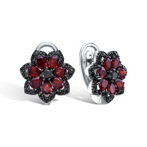 Серебряные серьги с гранатами и шпинелями