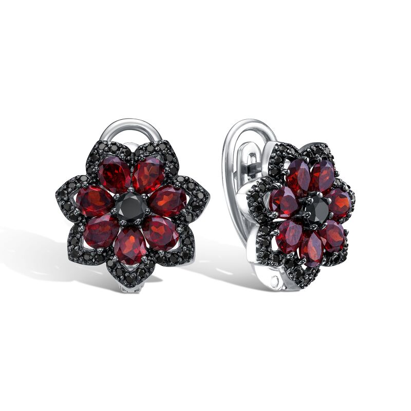 Серебряные серьги с гранатами и шпинелями