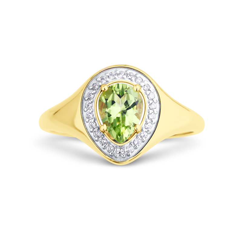 Серебряное кольцо с хризолитом и фианитами