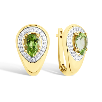 Серебряные серьги с хризолитом и фианитами