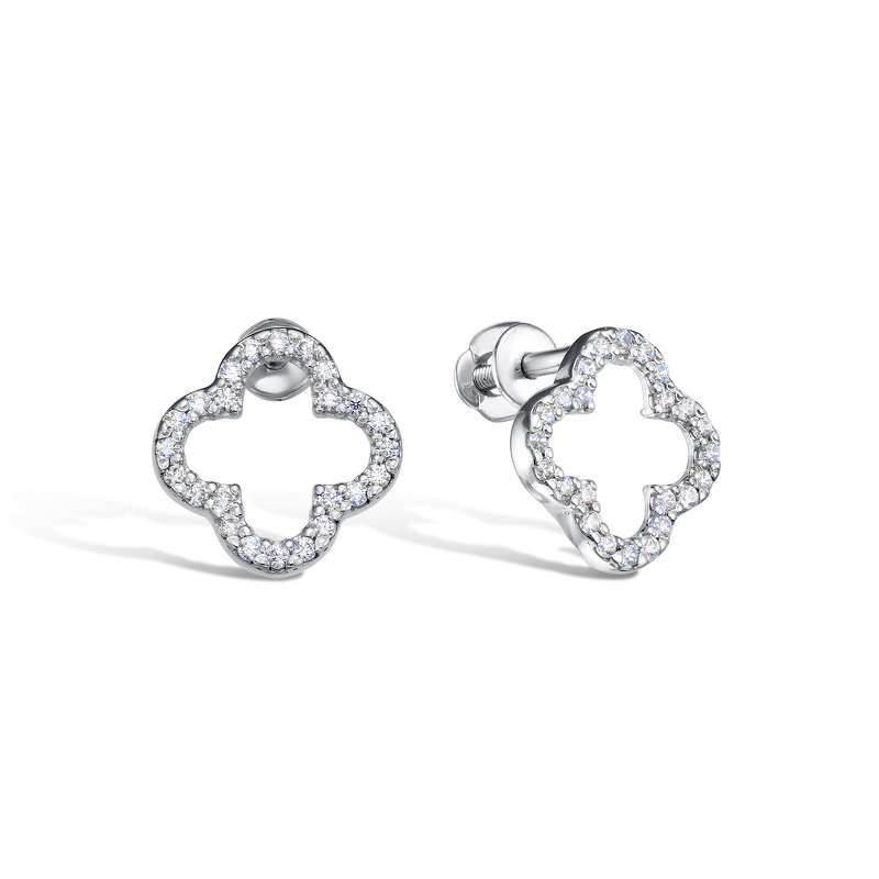 Серебряные серьги-пусеты с фианитами и фианитами