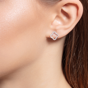 Серебряные серьги-пусеты с фианитами и фианитами