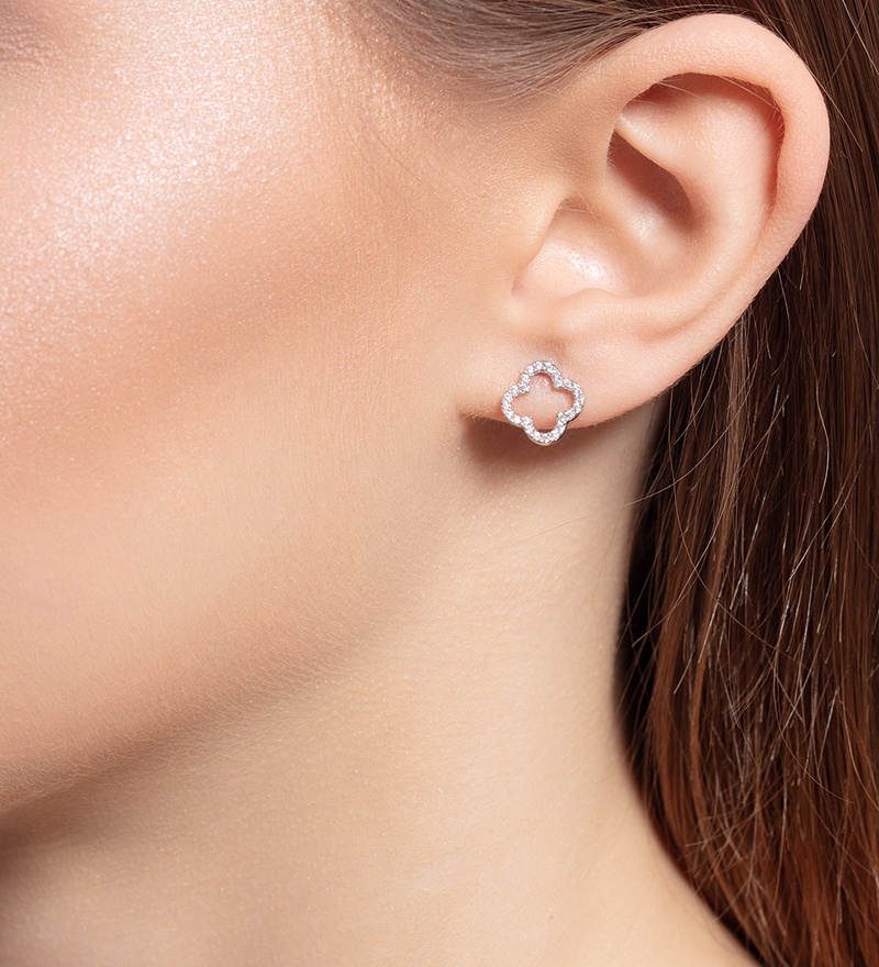 Серебряные серьги-пусеты с фианитами и фианитами