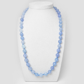 Аквамарин 109 бусы шар 8мм Пакистан на шёлке через