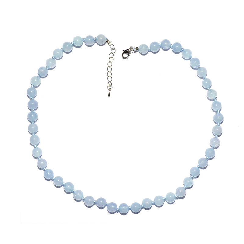 Аквамарин 109 бусы шар 8мм Пакистан на шёлке через