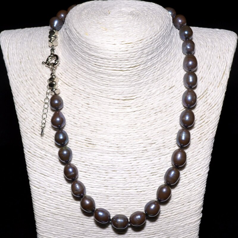 Жемчуг 598 бусы Акойя серо-черно-розовый рис 10-12