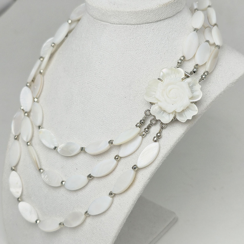 Перламутр 726 бусы перламутр 3 ряда бело-сливочный