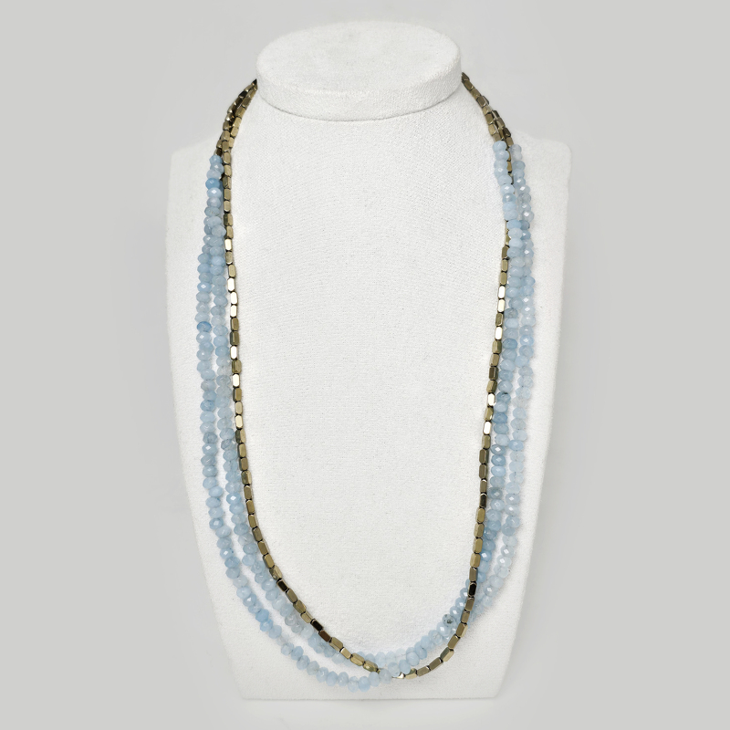 Халцедон 032 бусы голубой 3 ряда диск грань 4х3мм