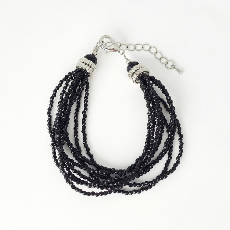 Шпинель 136 браслет чёрная 9 рядов шар грань 2мм,