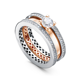 Золотое кольцо с бриллианитом и фианитами